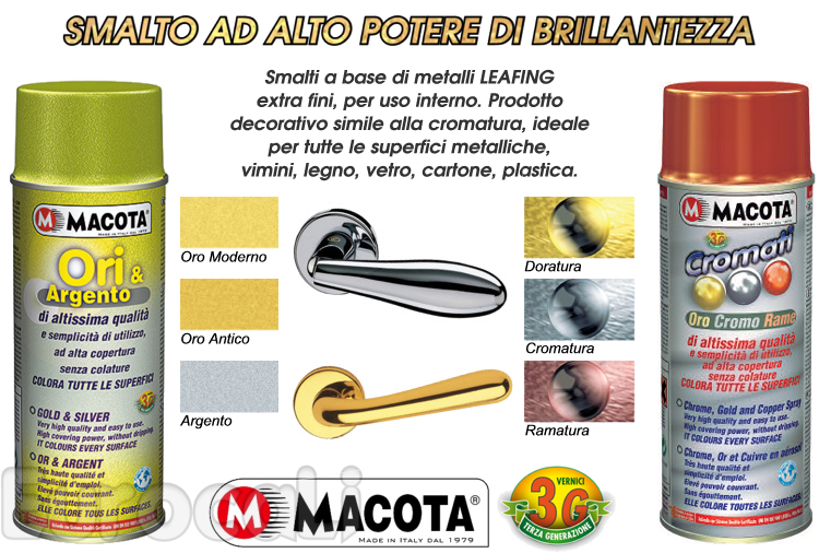 MACOTA Vernice Spray 400ml Effetto Oro Argento Cromo Smalto Acrilico