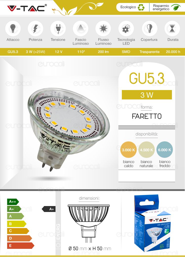 Faretto LED Gu5.3 3W Spotlight