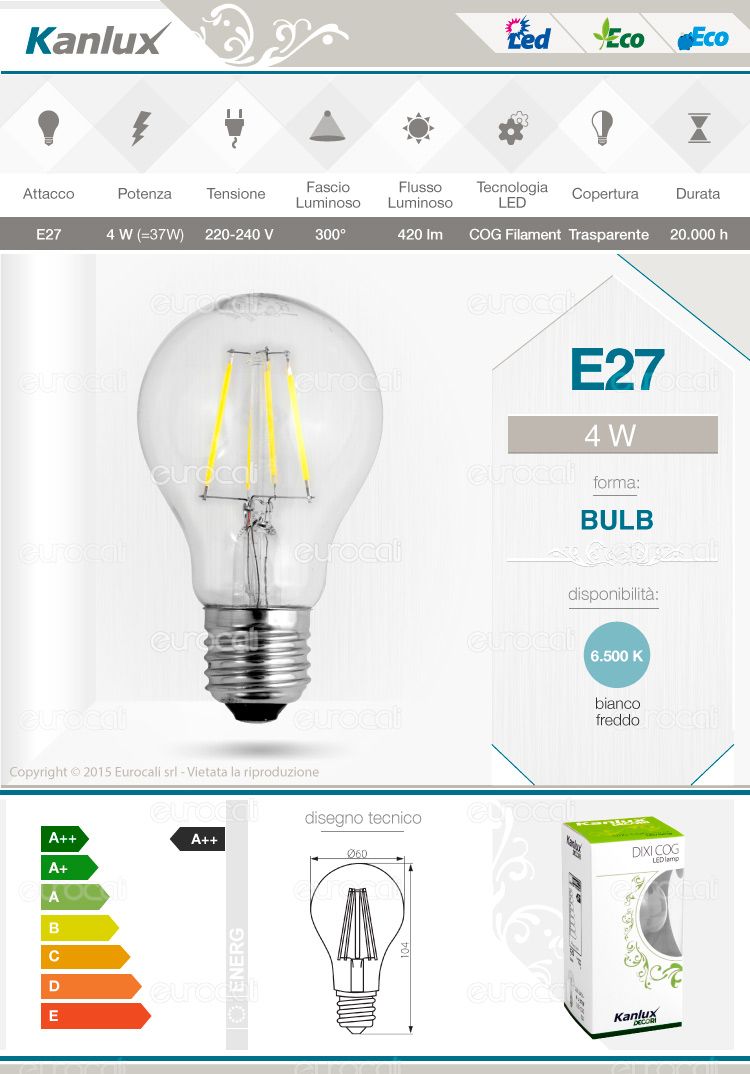Kanlux Lampadina LED E27 Filament