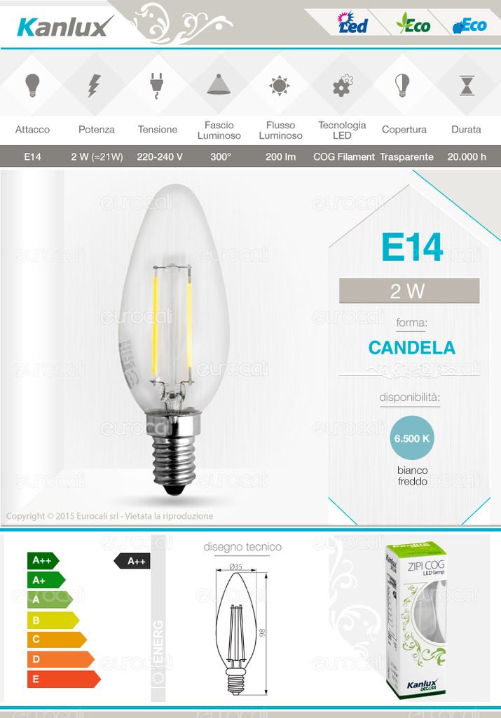 Kanlux Lampadina LED E14  Filament