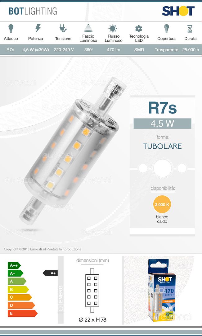 Lampadina tubulare r7s led bot lighting